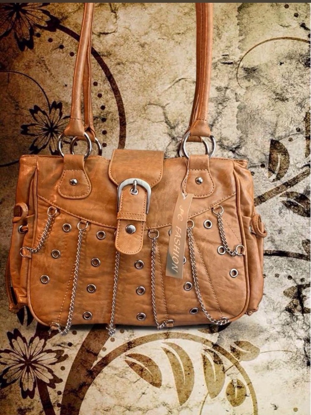 NWT jc fashion tan grommet Bag with Chain y2k grunge fairy core hobo